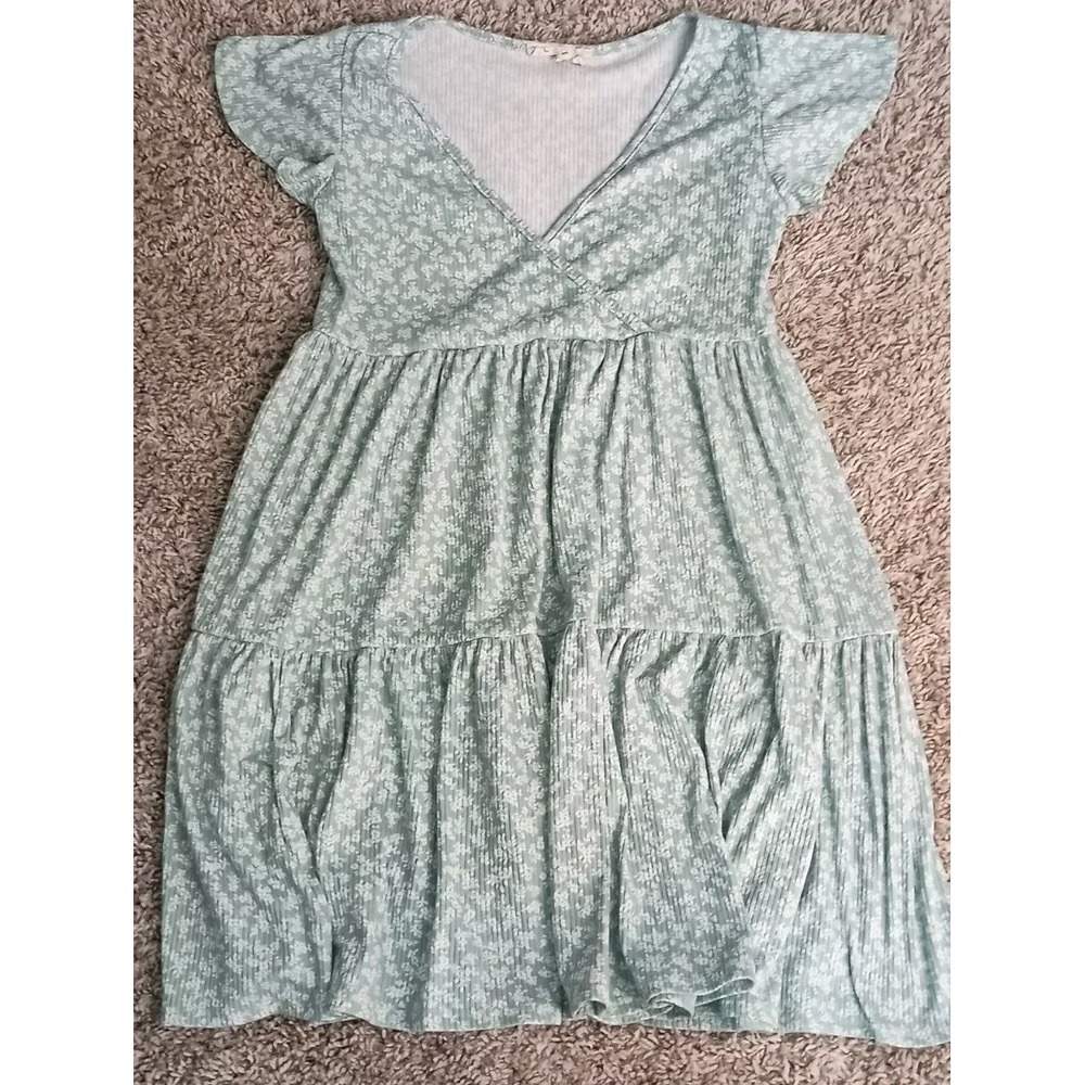 Jessica Simpson Dress Womens Small Green Floral Tiered Babydoll Mini
